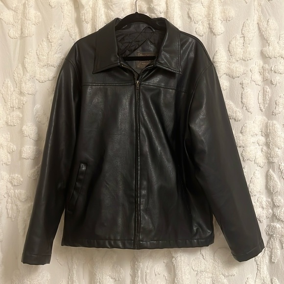 Vintage Black Leather Oversized Zip Up Jacket
